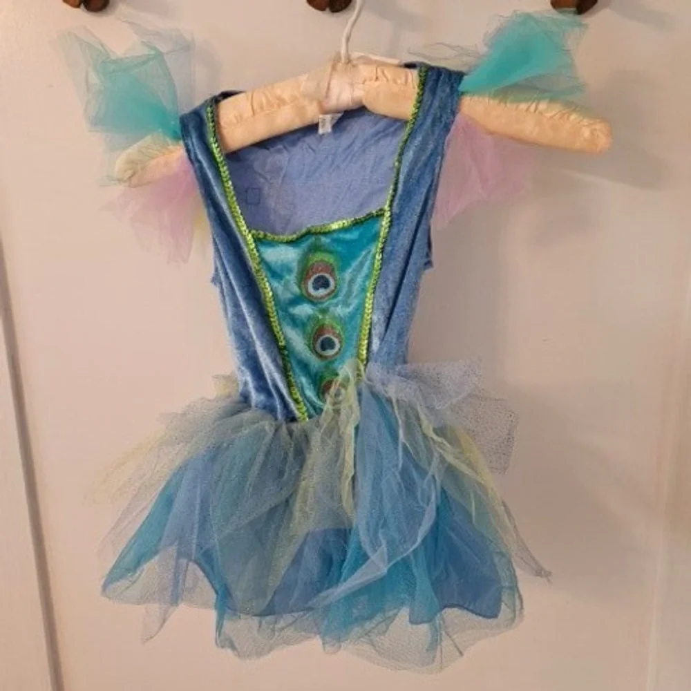 Peacock Princess Costume Dress Wings Leggings Headband‎ Toddler 3-4